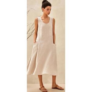 Women’s NWT Beige Lintico Cottage Core100% Linen Lagenlook Swing Beach Tank Dres